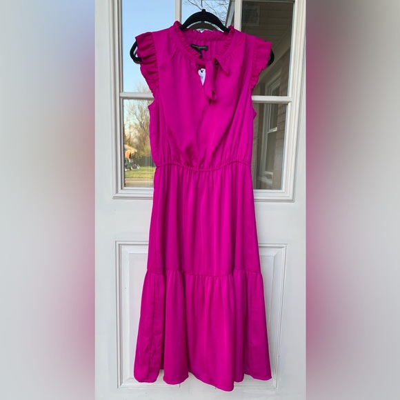 NWT Fuchsia Banana Republic Midi Dress Size 6 Tie Neck detail - Picture 1 of 4